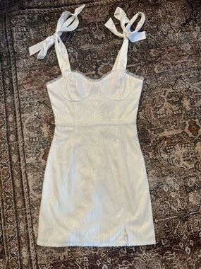 Lulu's White Sequin Tie-Shoulder Mini Dress